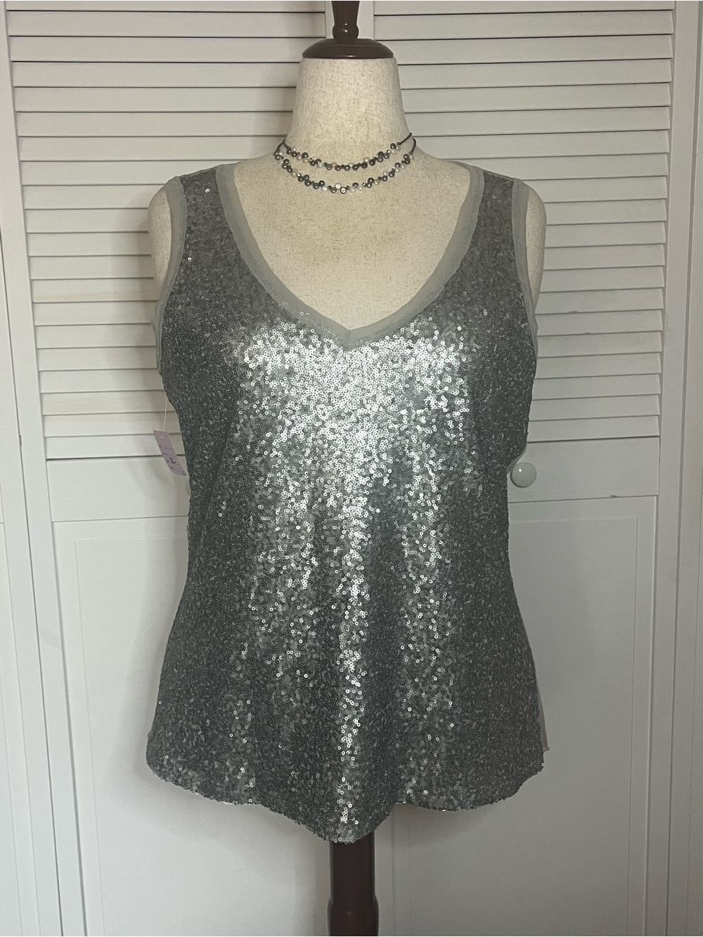 Cupio Silver Sequin V-Neck Camisole